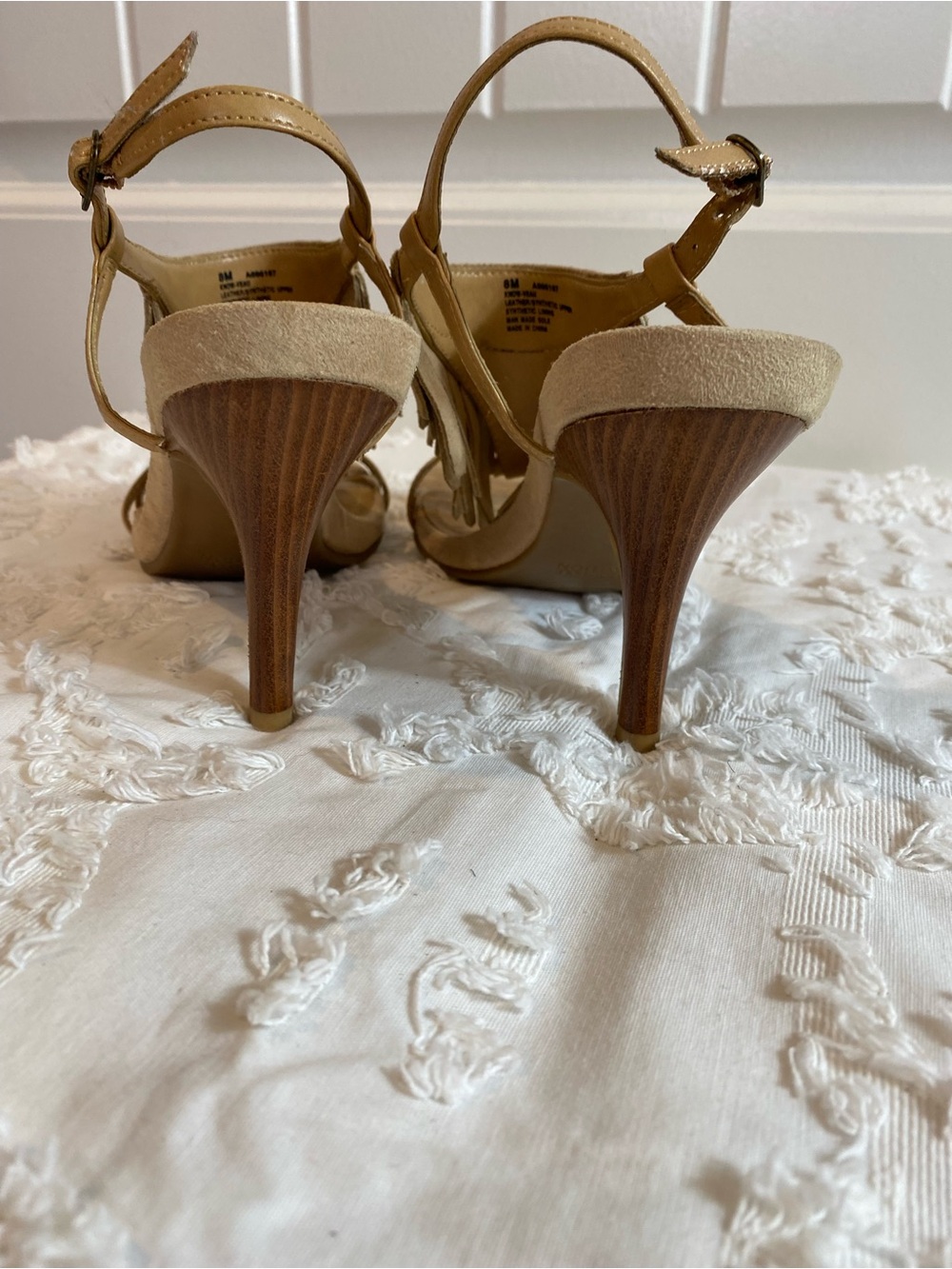 Kenneth Cole Reaction Tan Fringe Suede Open-Toe Heels - Picture 10 of 11